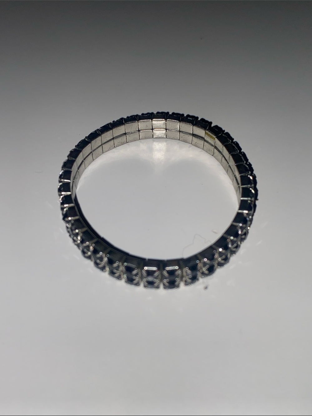Silver Tone Black Crystal Stretch Bracelet
